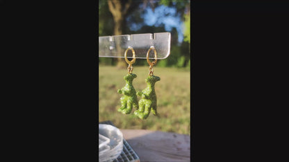 Boucles d'oreilles - Mini dinosaures paillettes vertes claires (Parasaulophus)