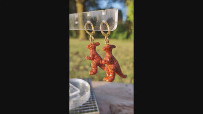 Boucles d'oreilles - Mini dinosaures paillettes oranges (Parasaulophus)