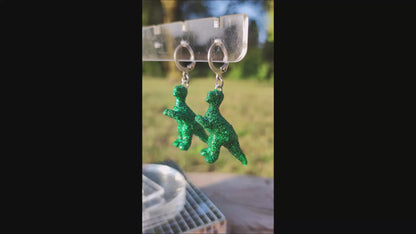 Boucles d'oreilles - Mini dinosaures paillettes vertes (T-rex)