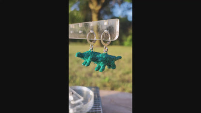 Boucles d'oreilles - Mini dinosaures paillettes bleues canard (Ankylosaure)