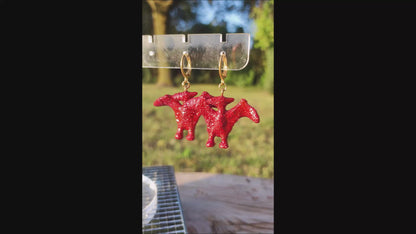 Boucles d'oreilles - Mini dinosaures paillettes rouges (Ptérodactyle)
